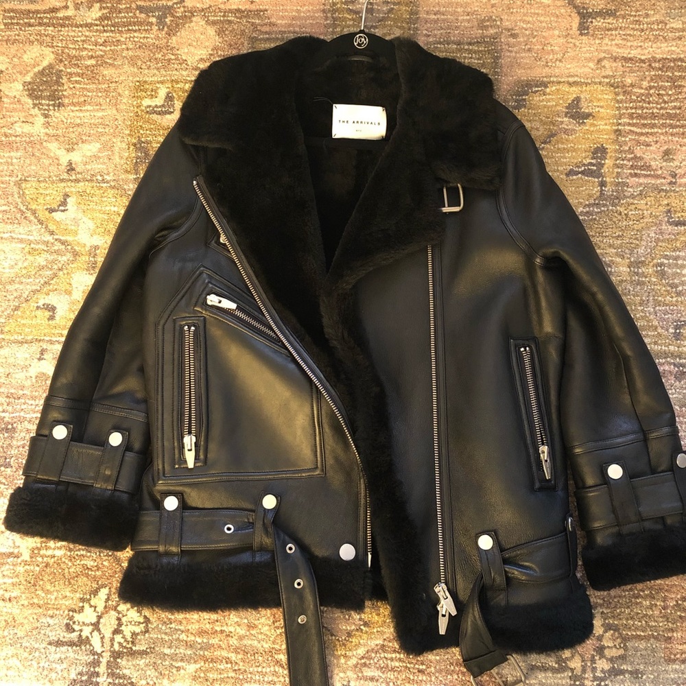 The Arrivals Black Shearling Biker Jacket for Women